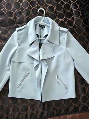 Piper & Jane Soft Faux Suede Light Blue Jacket w Waterfall Lapel